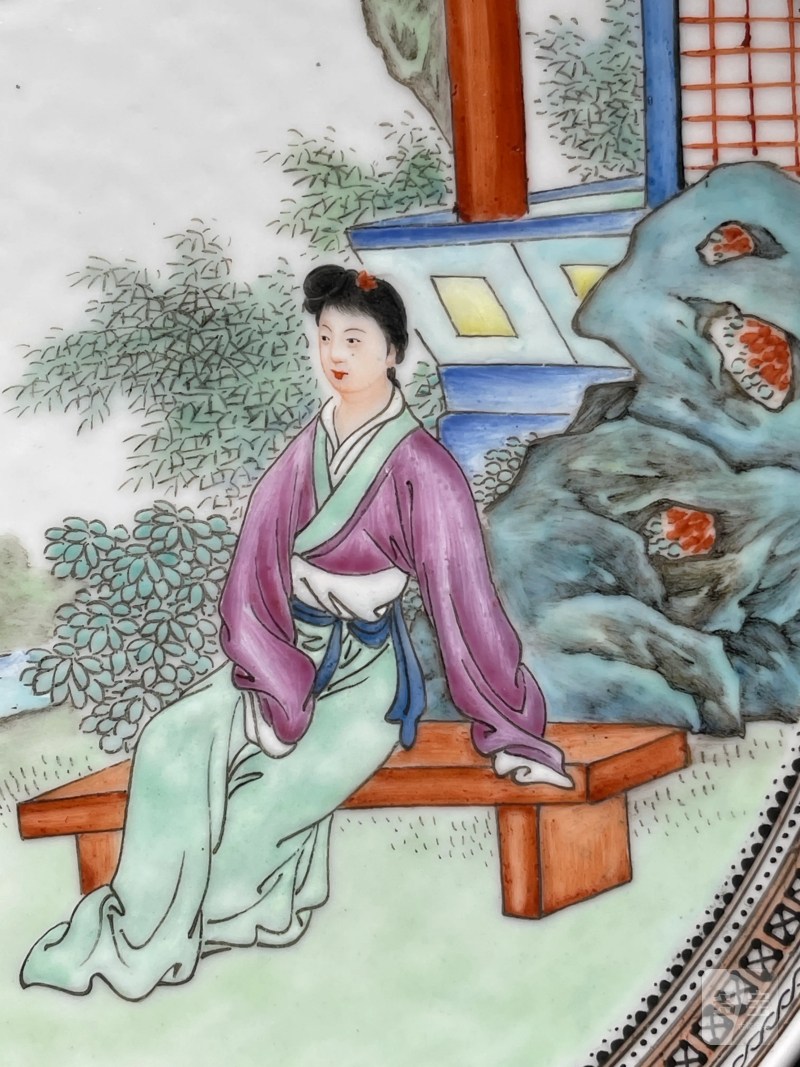 民国 王锡良画粉彩仕女纹大盘 - 图4